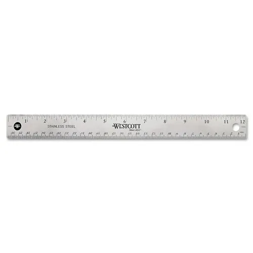 Westcott 12 in. Standard/Metric Stainless Steel Office Ruler With Non Slip Cork Base - 10415
