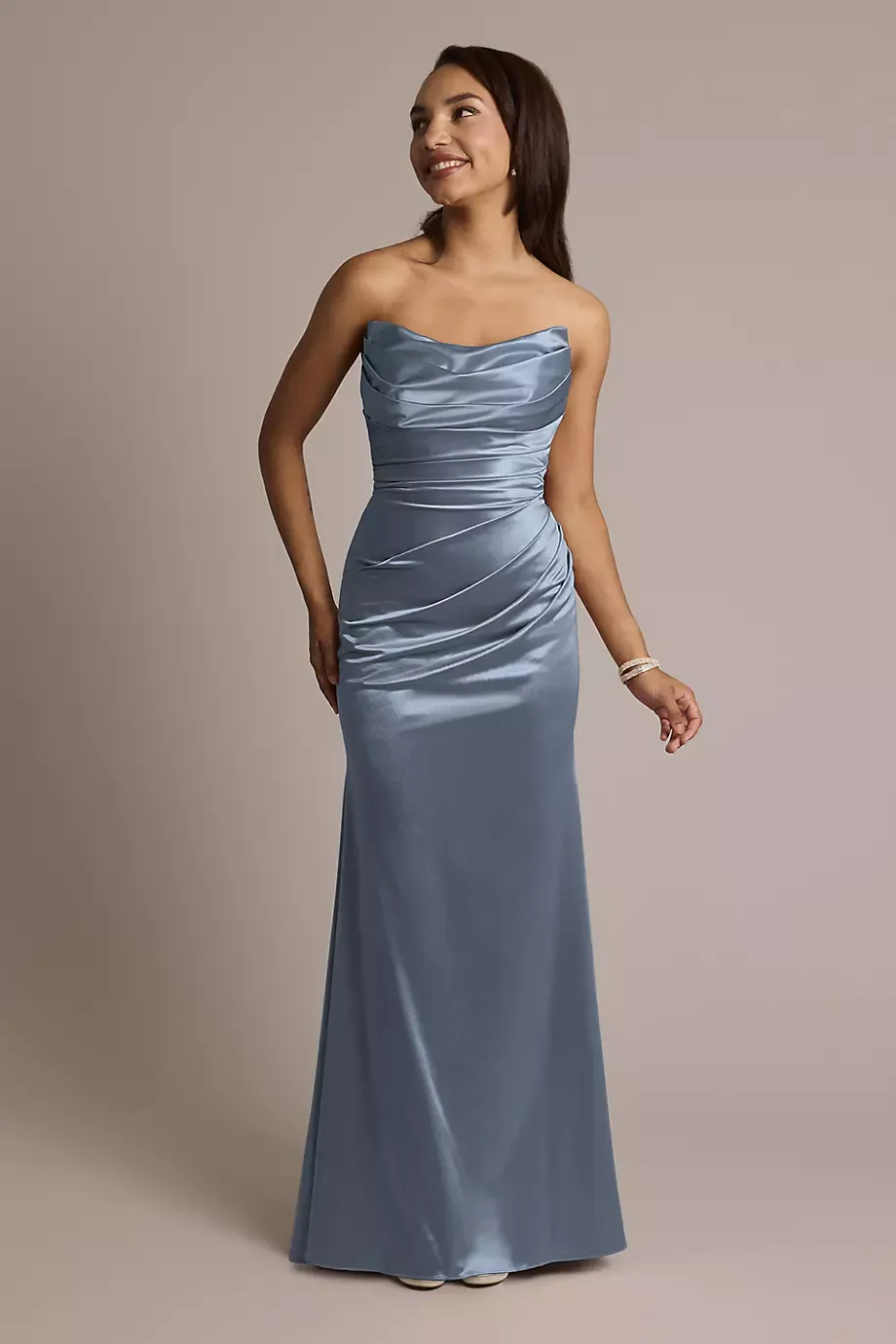 Galina Signature Sculpting Satin Strapless Mermaid Dress in Steel Blue Size: 26 David's Bridal