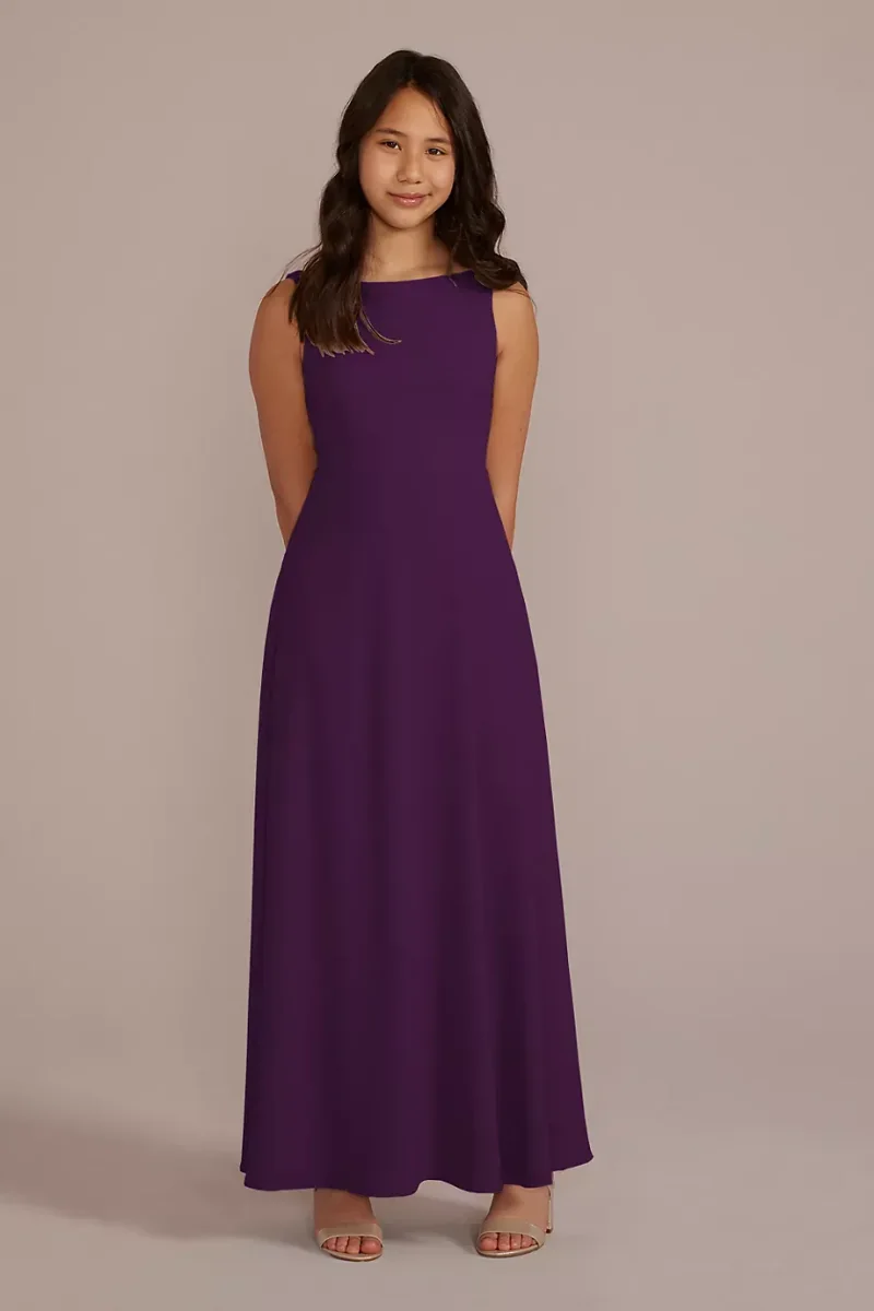 Celebrate DB Studio Chiffon Junior Bridesmaid Dress With Tie Back in Plum Size: 10 David's Bridal