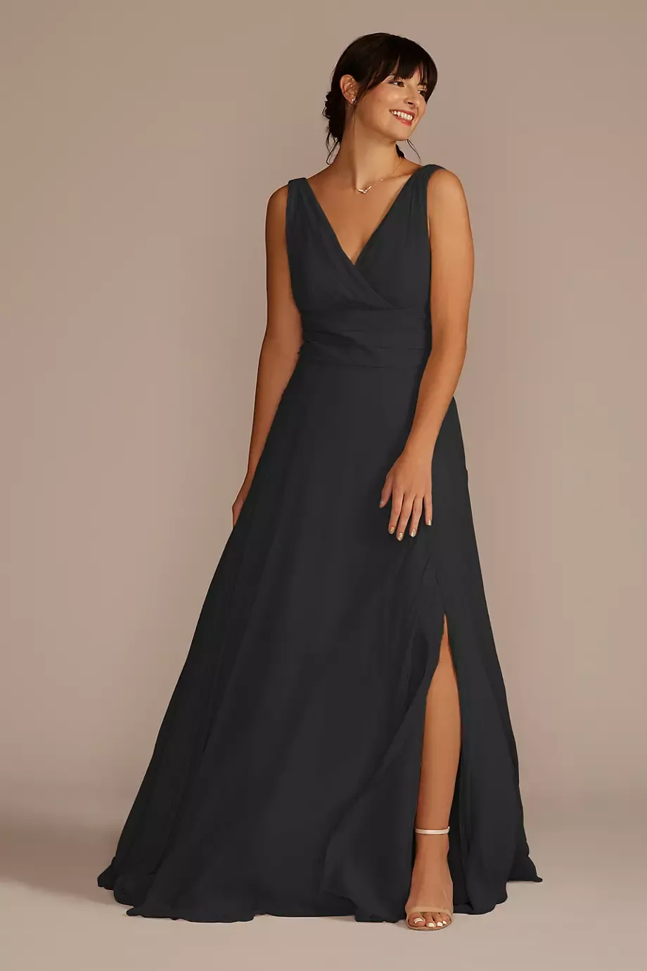 Celebrate DB Studio Long Chiffon Surplice Tank Dress in Black Size: 20 David's Bridal