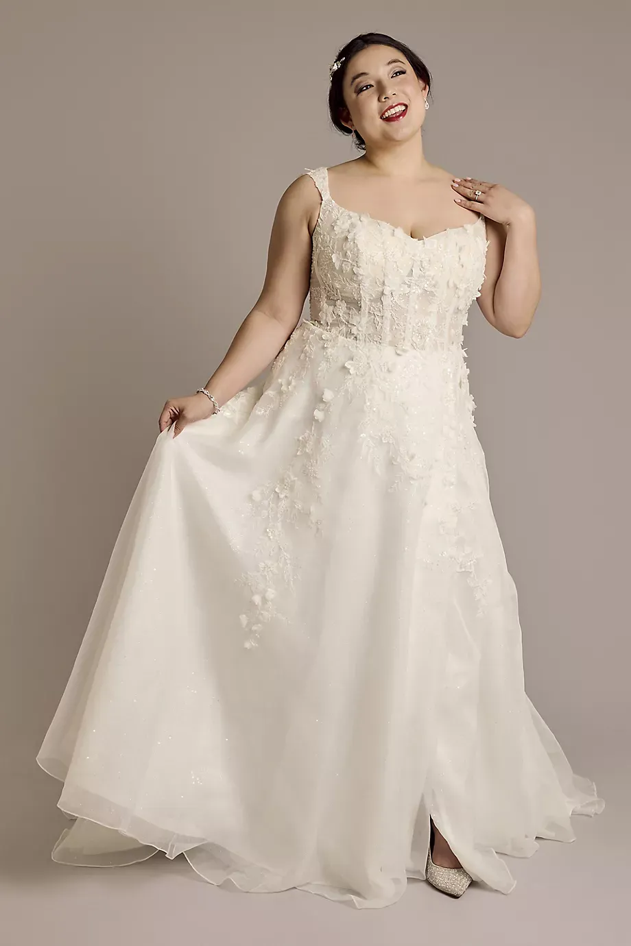 Galina Signature 3D Floral Sweetheart Tank A-Line Wedding Dress in Ivory Size: 22W David's Bridal