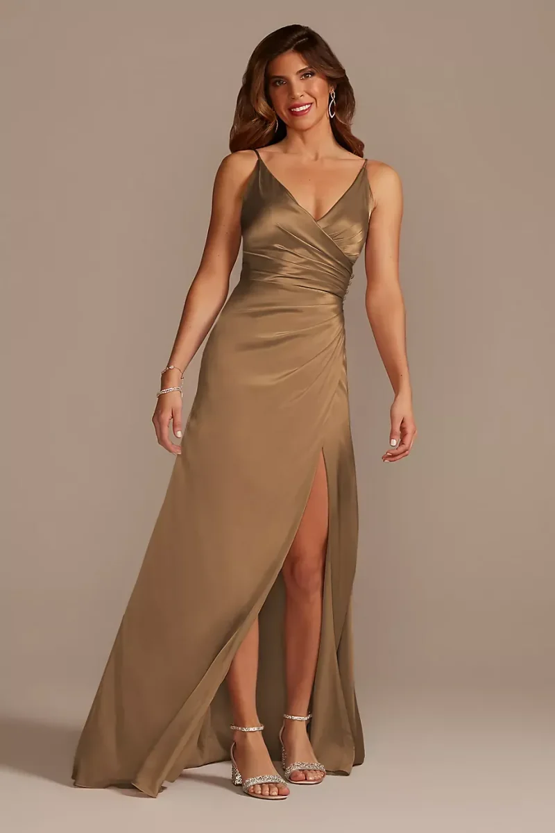 Galina Signature Tall Charmeuse Draped Strappy Dress in Latte Size: 20 David's Bridal