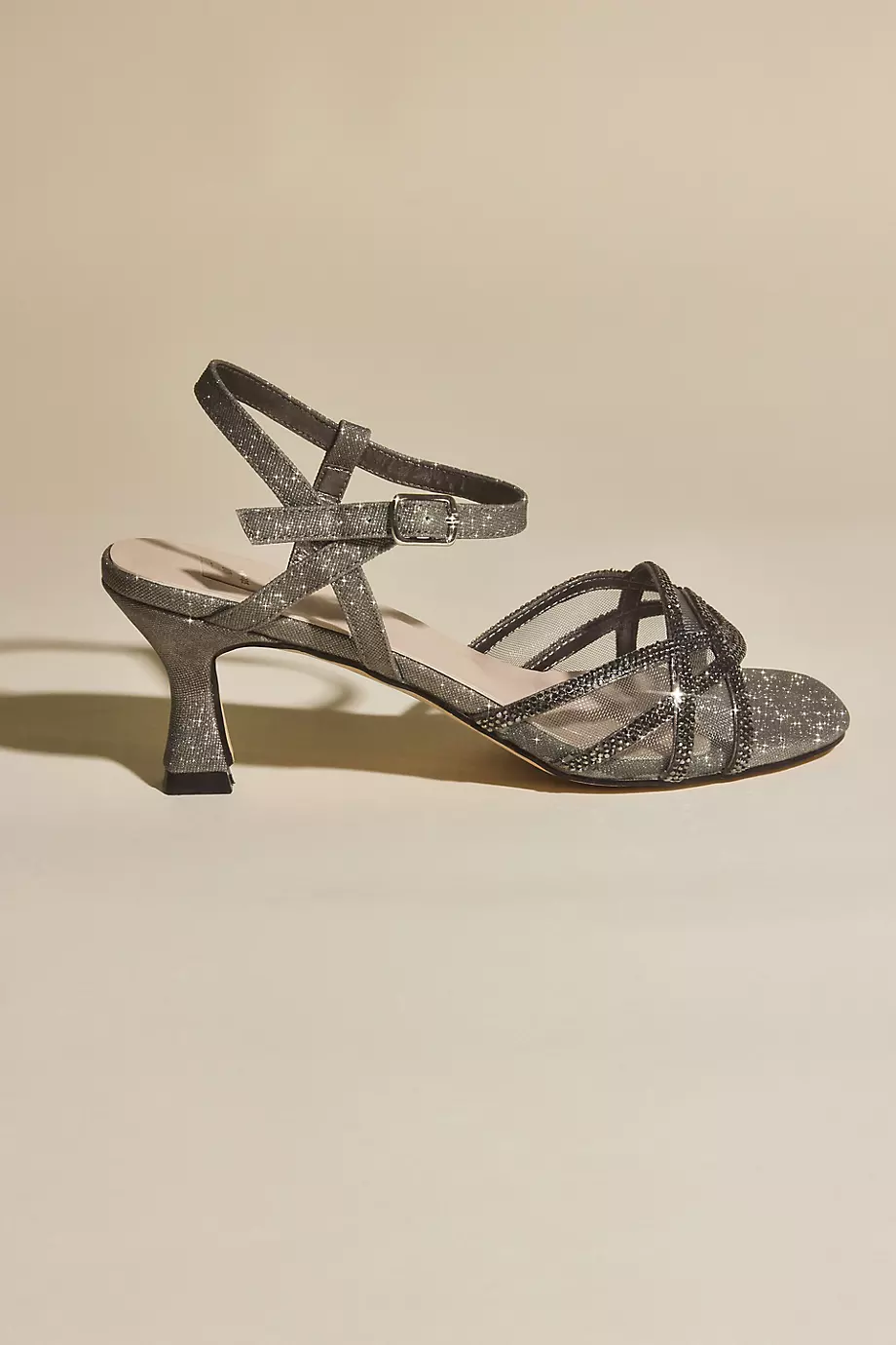 DB Studio Illusion Mesh Flare Kitten Heel Sandals in Pewter Size: 8 David's Bridal