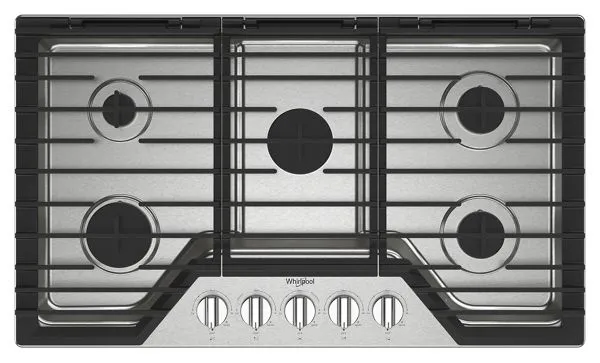Whirlpool 36 in. Gas Cooktop with EZ-2-Lift Hinged Cast-Iron Grates in Stainless Steel 36 in.