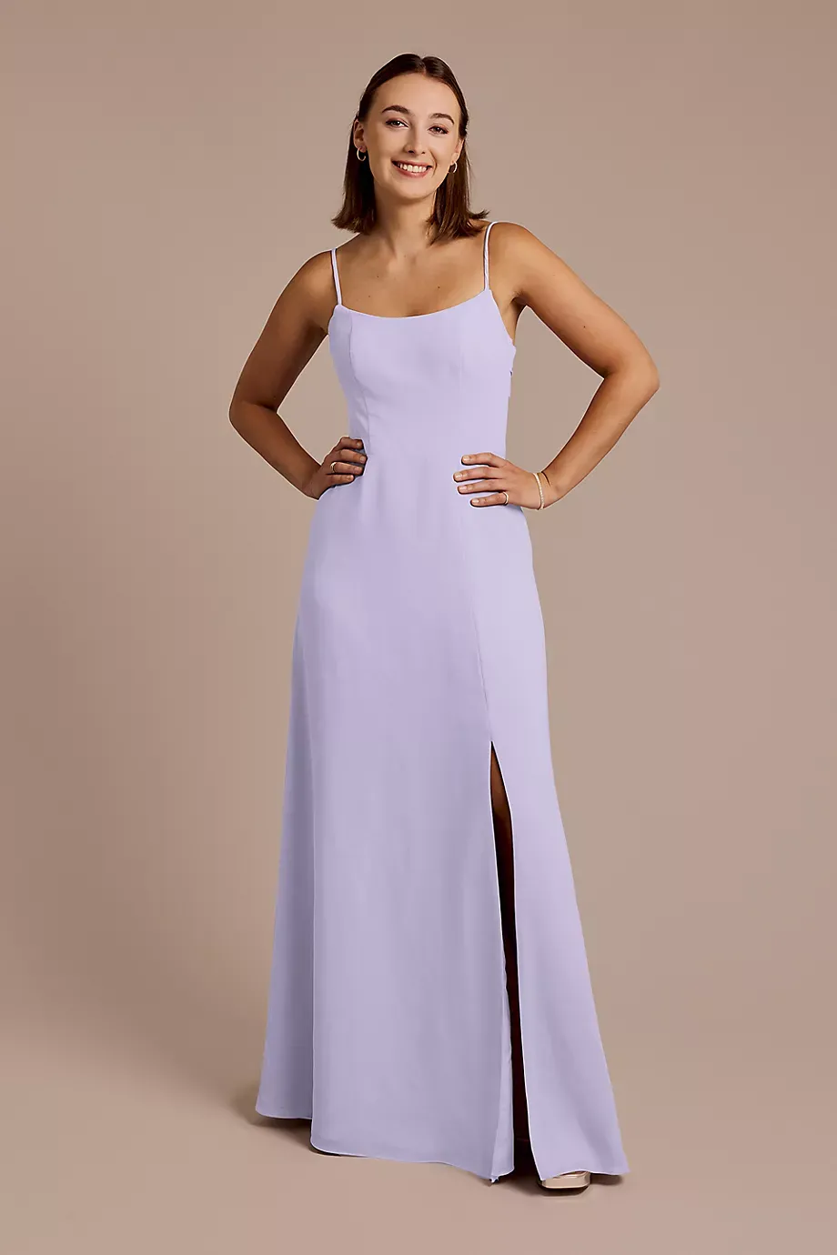 Celebrate DB Studio Spaghetti Strap Bow Back Chiffon Dress in Iris Size: 2 David's Bridal