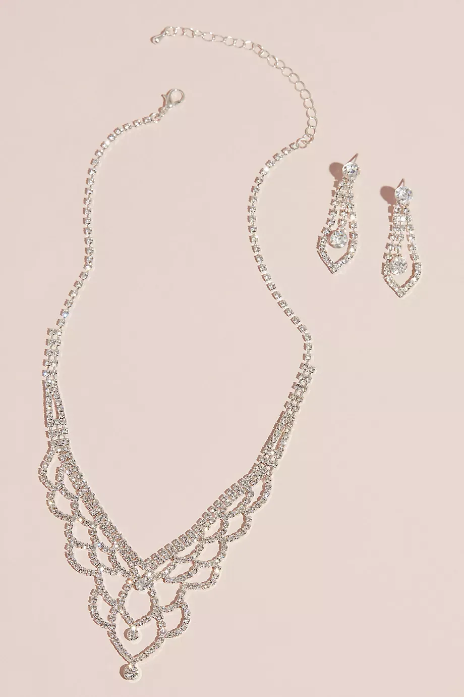 Deep V Scalloped Necklace And Earring Set in Crystal David's Bridal