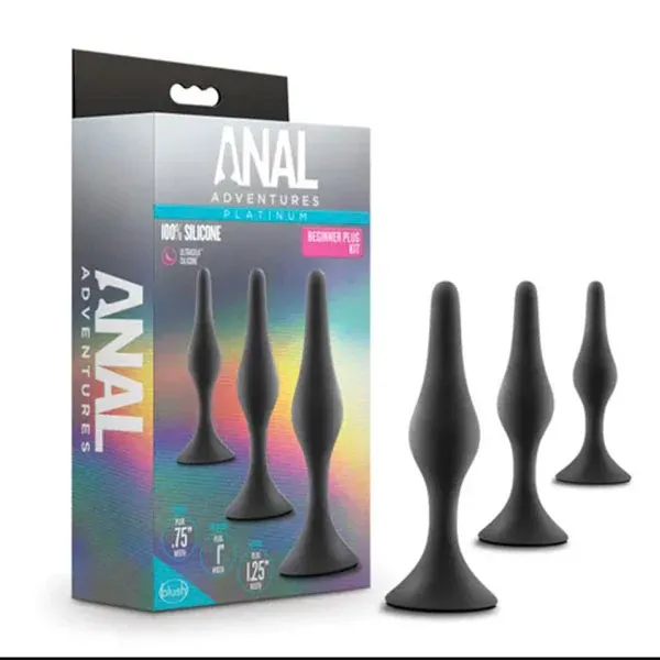 Anal Adventures Platinum Silicone Beginner Plug Kit Black Set