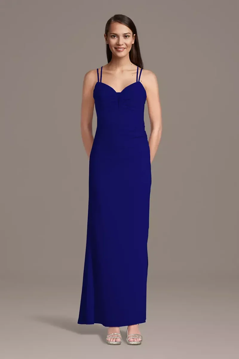 Celebrate DB Studio Chiffon Spaghetti Strap Notch Neck A-Line Dress in Royal Blue Size: 28 David's Bridal