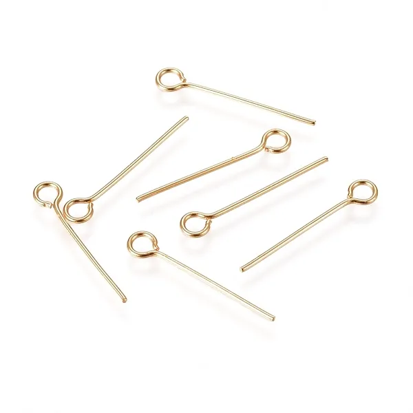 PandaHall 304 Stainless Steel Eye Pins, Golden, 22 Gauge, 17~18x0.6mm, Hole: 2mm 304 Stainless Steel