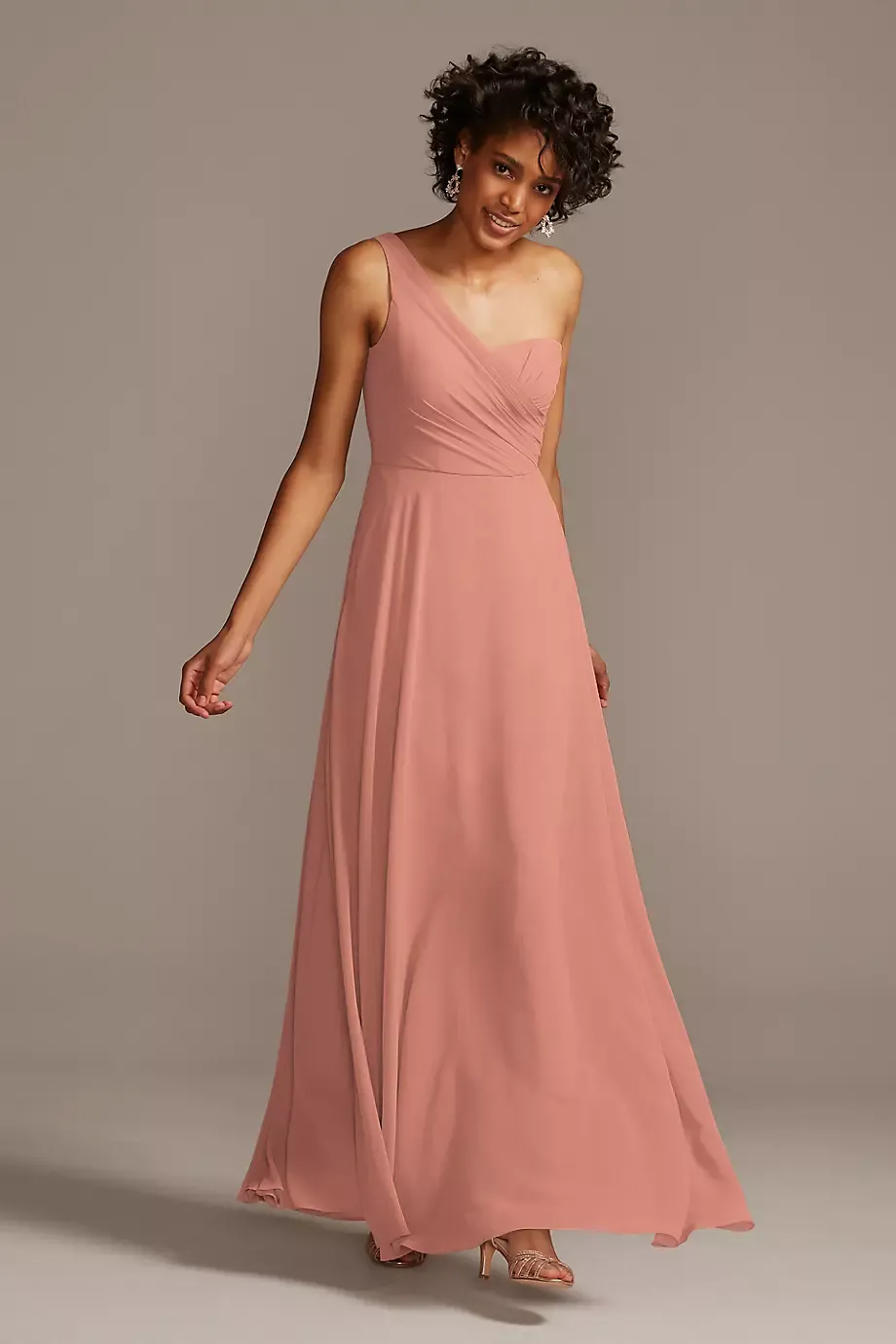 Celebrate DB Studio Full Skirt Bridesmaid Dress With One Shoulder in Desert Coral Size: 16 David's Bridal