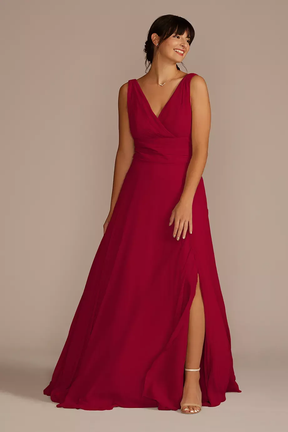 Celebrate DB Studio Long Chiffon Surplice Tank Bridesmaid Dress in Apple Size: 8 David's Bridal