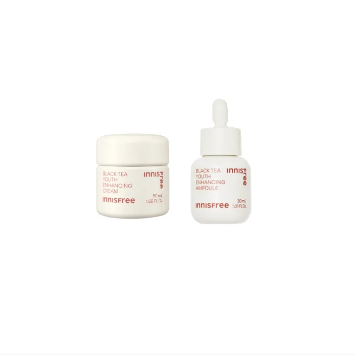innisfree - Black Tea Youth Enhancing Ampoule - 30ml (1ea) X Black Tea Youth Enhancing Cream - 50ml (1ea)