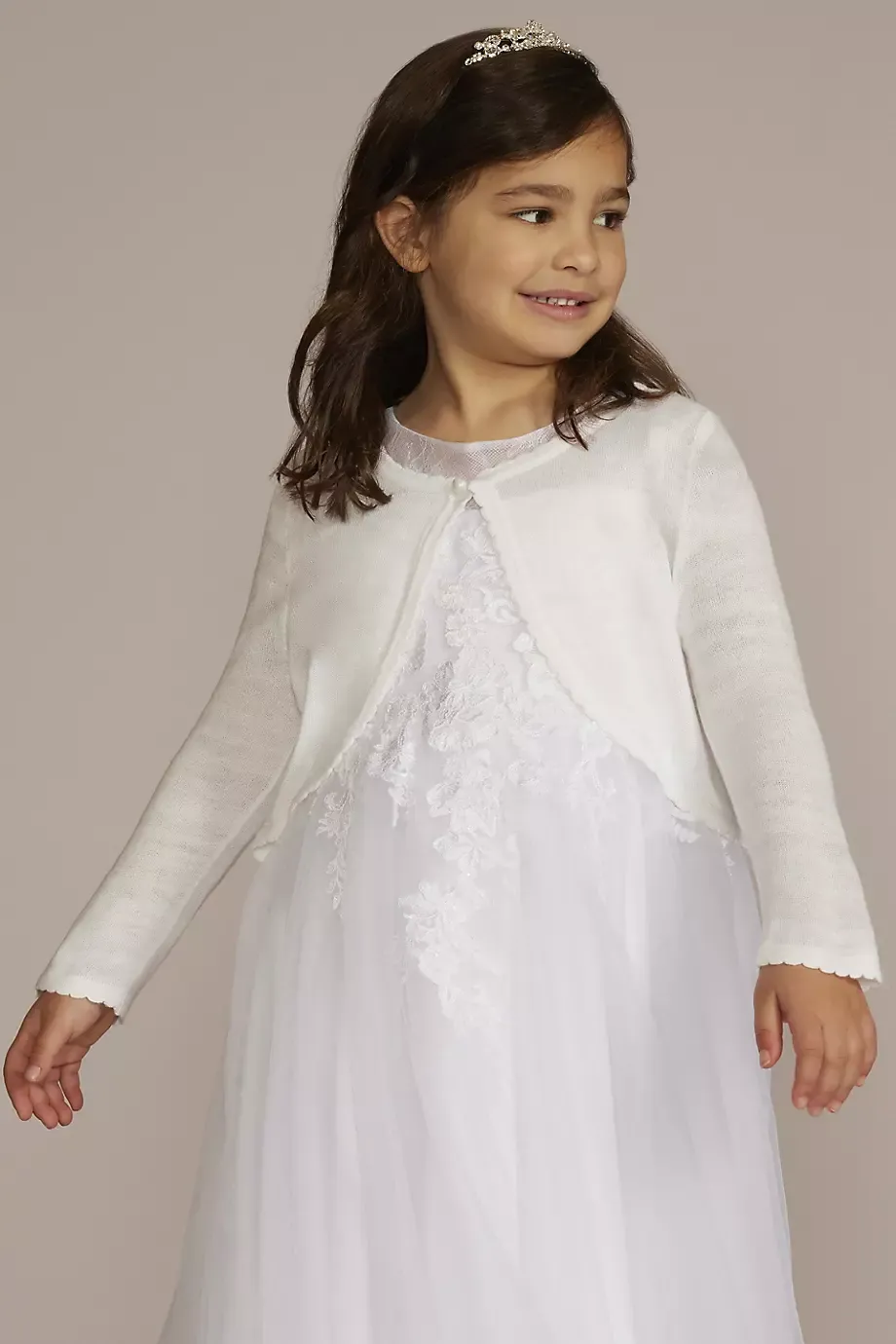 Girls Pearl Button Cardigan Sweater in White Size: 14/16 David's Bridal
