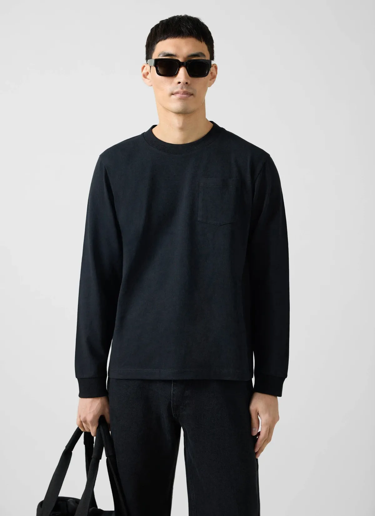 Percival Long Sleeve Pocket t Shirt Organic Cotton Black
