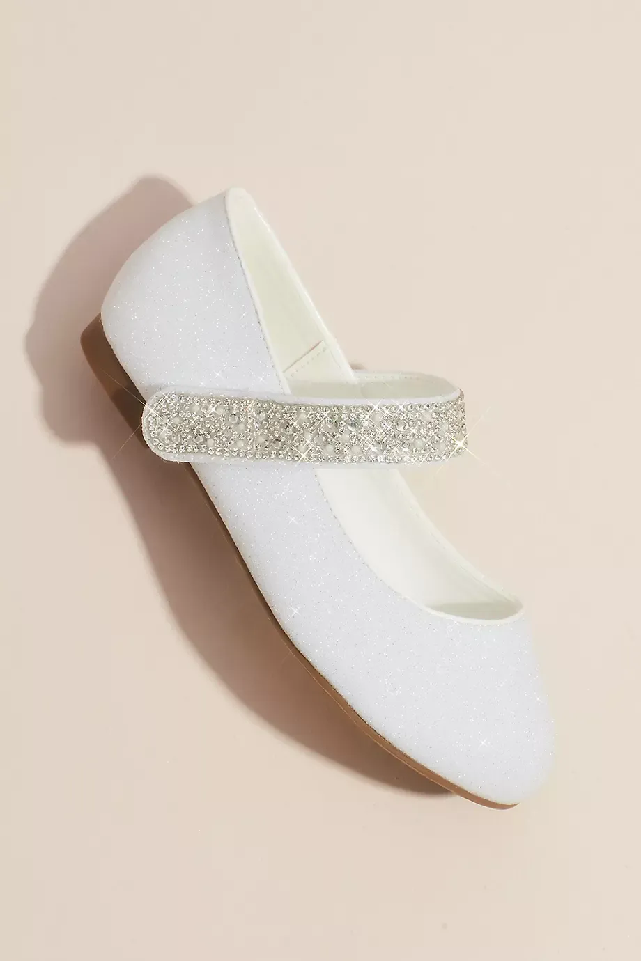 DB Studio Girls Round Toe Mary Janes Shoes With Crystal Strap in White Size: 13Y David's Bridal