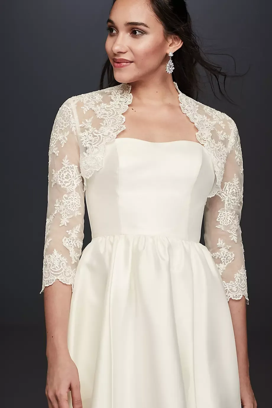 Beaded Lace 3/4 Sleeve Jacket in White Size: 2X David's Bridal