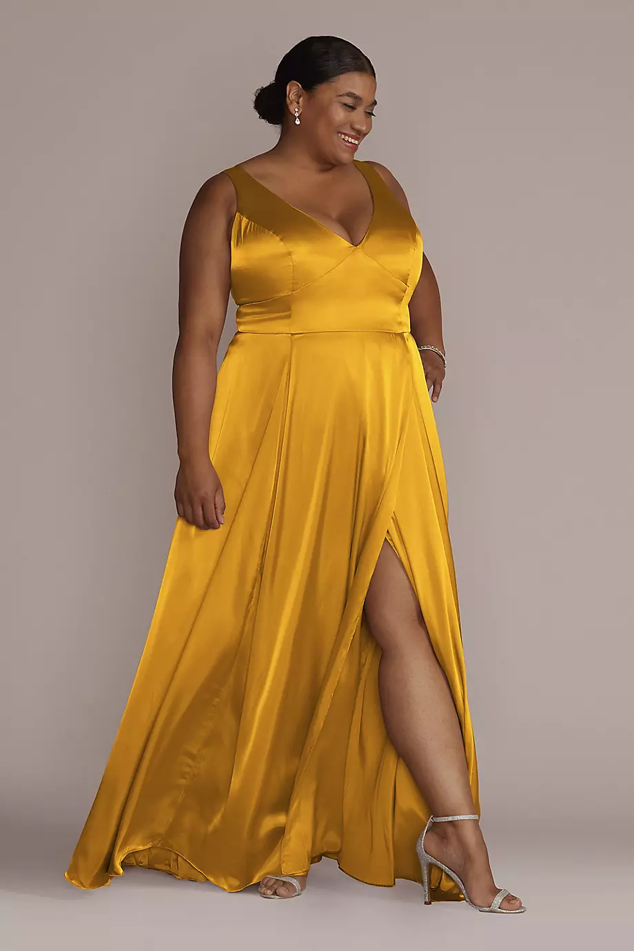 Galina Signature Tall Charmeuse Tank V-Neck Dress in Butterscotch Size: 22 David's Bridal