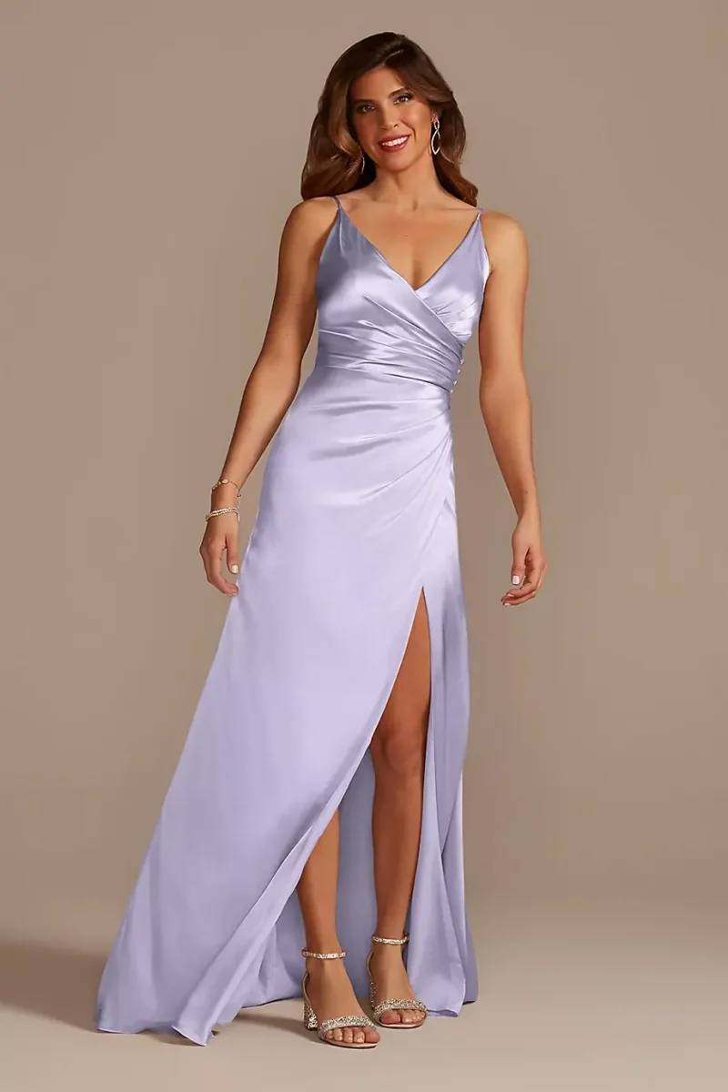 Galina Signature Charmeuse Draped Strappy Dress in Iris Size: 28 David's Bridal