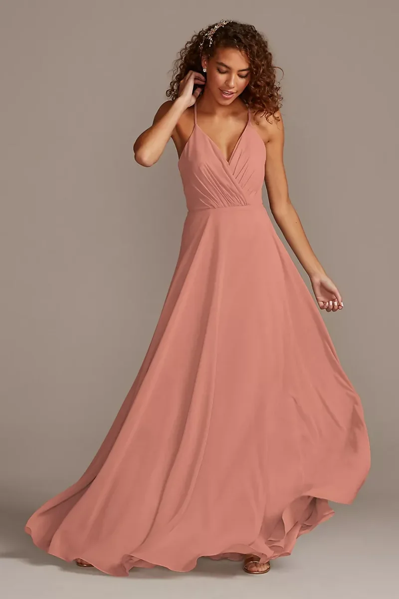 Celebrate DB Studio Spaghetti Strap Full Skirt Dress in Desert Coral Size: 20 David's Bridal