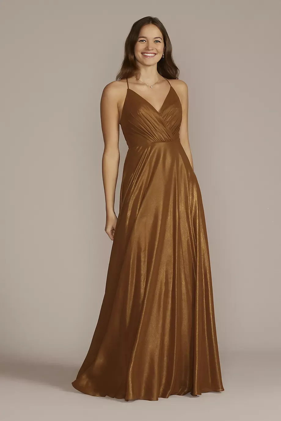 Celebrate DB Studio Spaghetti Strap Full Skirt Dress in Bronze Size: 8 David's Bridal