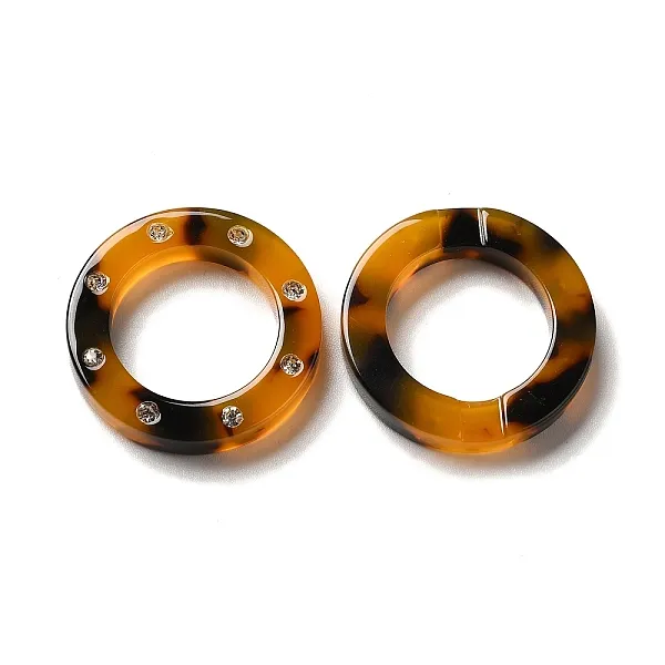 PandaHall Cellulose Acetate(Resin) Cabochons, with Clear Cubic Zirconia, Ring, Peru, 25x4mm Cellulose Acetate Ring Brown