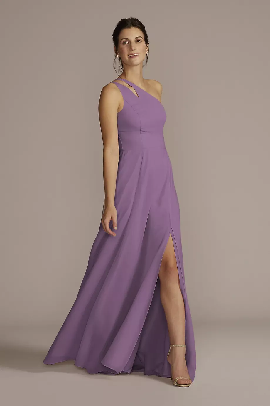 Celebrate DB Studio Chiffon One-Shoulder Cutout Dress in Wisteria Size: 20 David's Bridal
