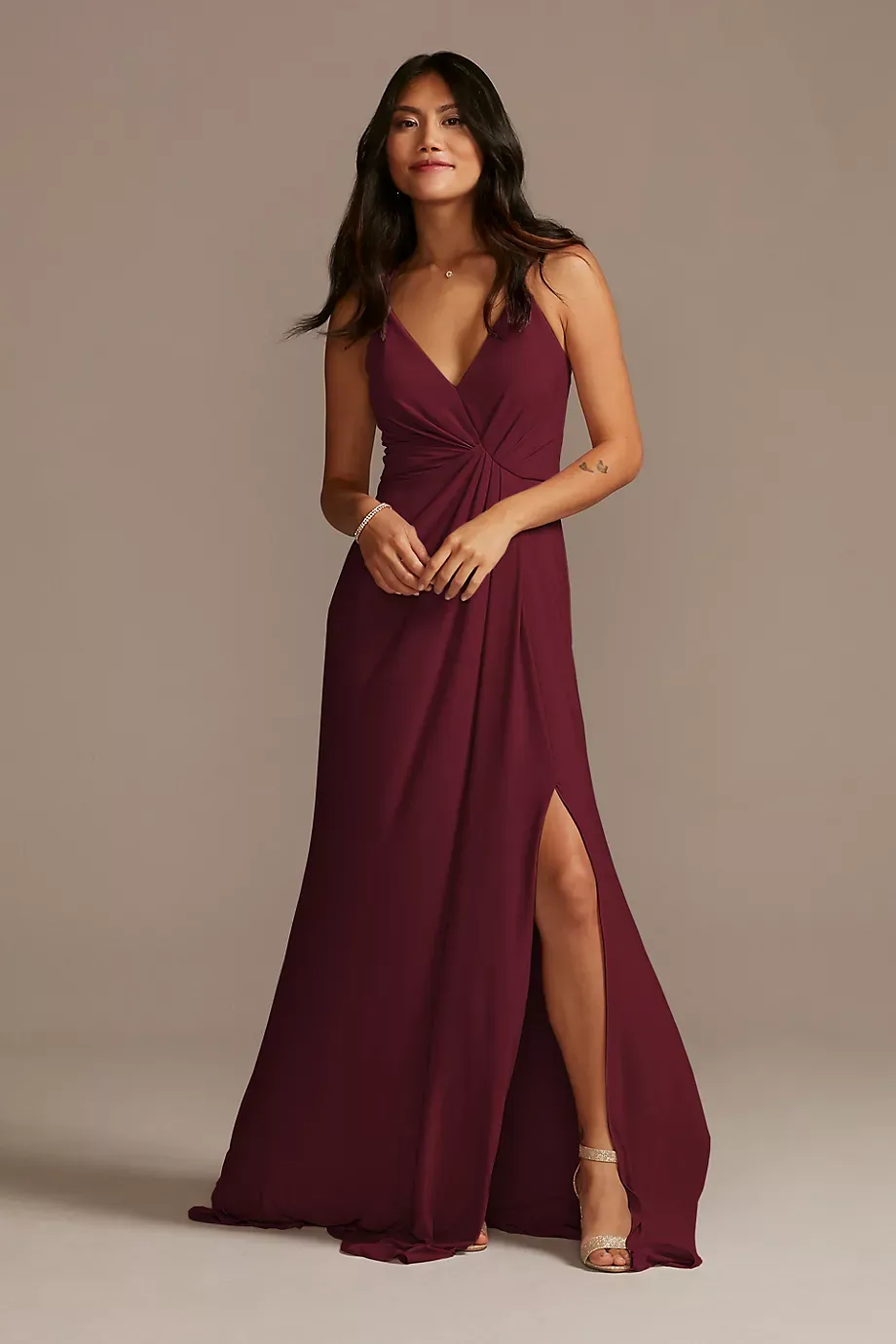 Celebrate DB Studio Jersey A-Line Dress With Knot Detail in Wine Size: 24 David's Bridal