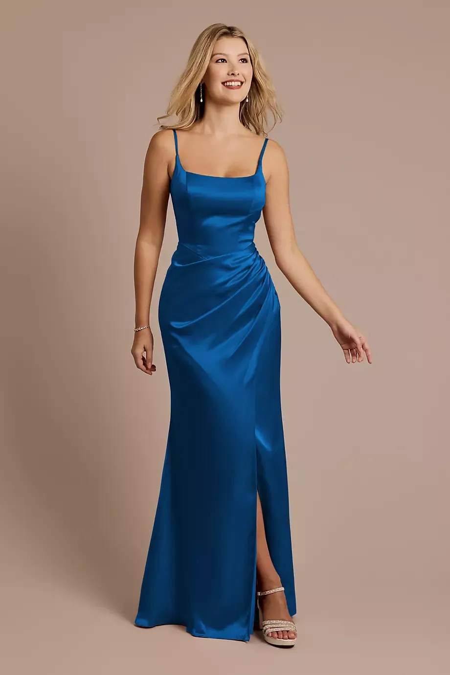 Galina Signature Charmeuse Square Neck Corset Sheath Dress in Sapphire Size: 12 David's Bridal