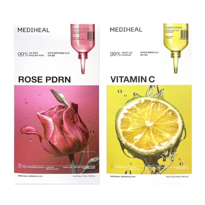 Mediheal - Rose PDRN Essential Mask - 10pcs & Vitamin C Essential Mask Sheet - 10pcs Set