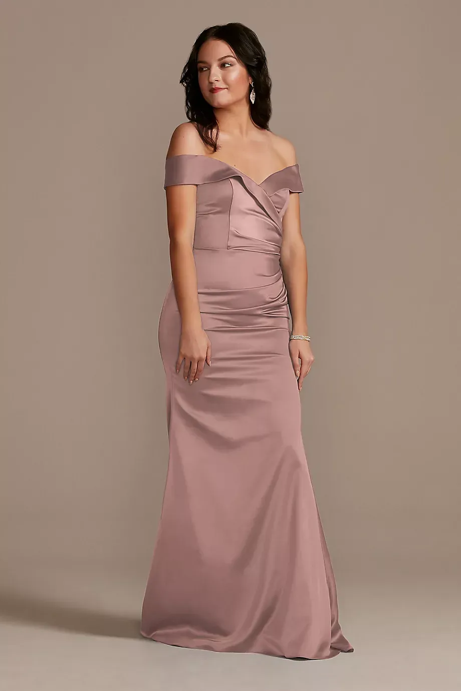 Galina Signature Satin Off-The-Shoulder Mermaid Dress in Quartz Size: 10 David's Bridal