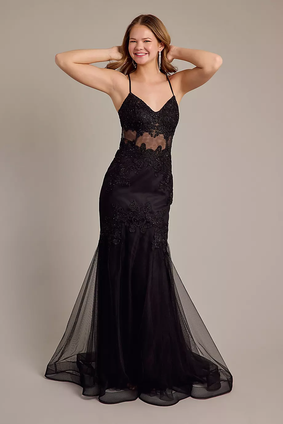Blondie Nites Embroidered Embellished Mermaid Trumpet Dress in Black Size: 3 David's Bridal