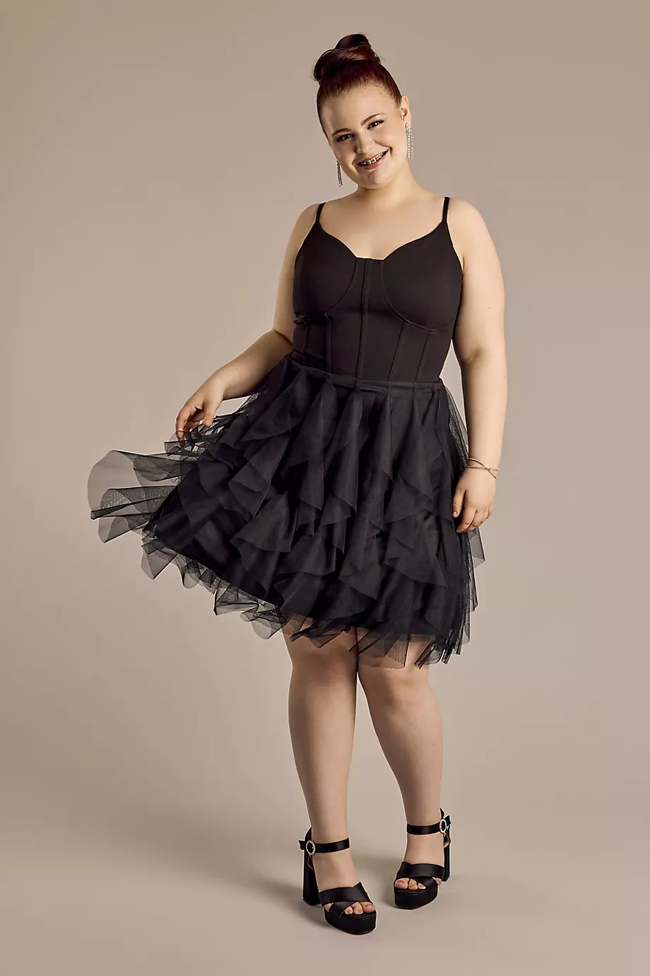 Emerald Sundae Corset Ruffle Skirt A-Line Mini Dress in Black Size: 20 David's Bridal
