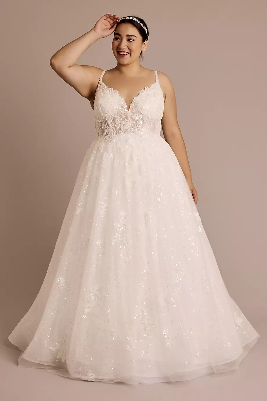 Oleg Cassini Basque Waist Ball Gown Wedding Dress in Soft White Size: 26W David's Bridal