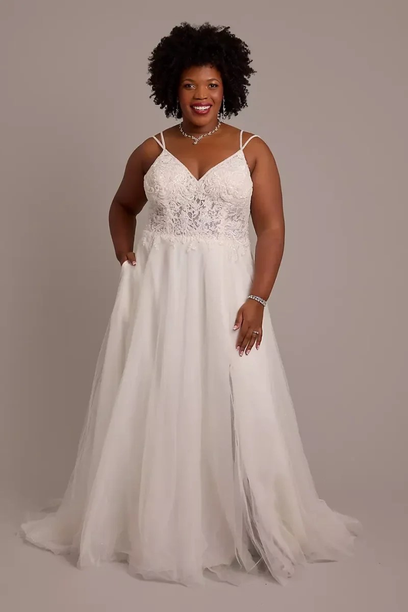 DB Studio Beaded Bodice Wedding Dress With Tulle Skirt in Ivory Size: 22W David's Bridal