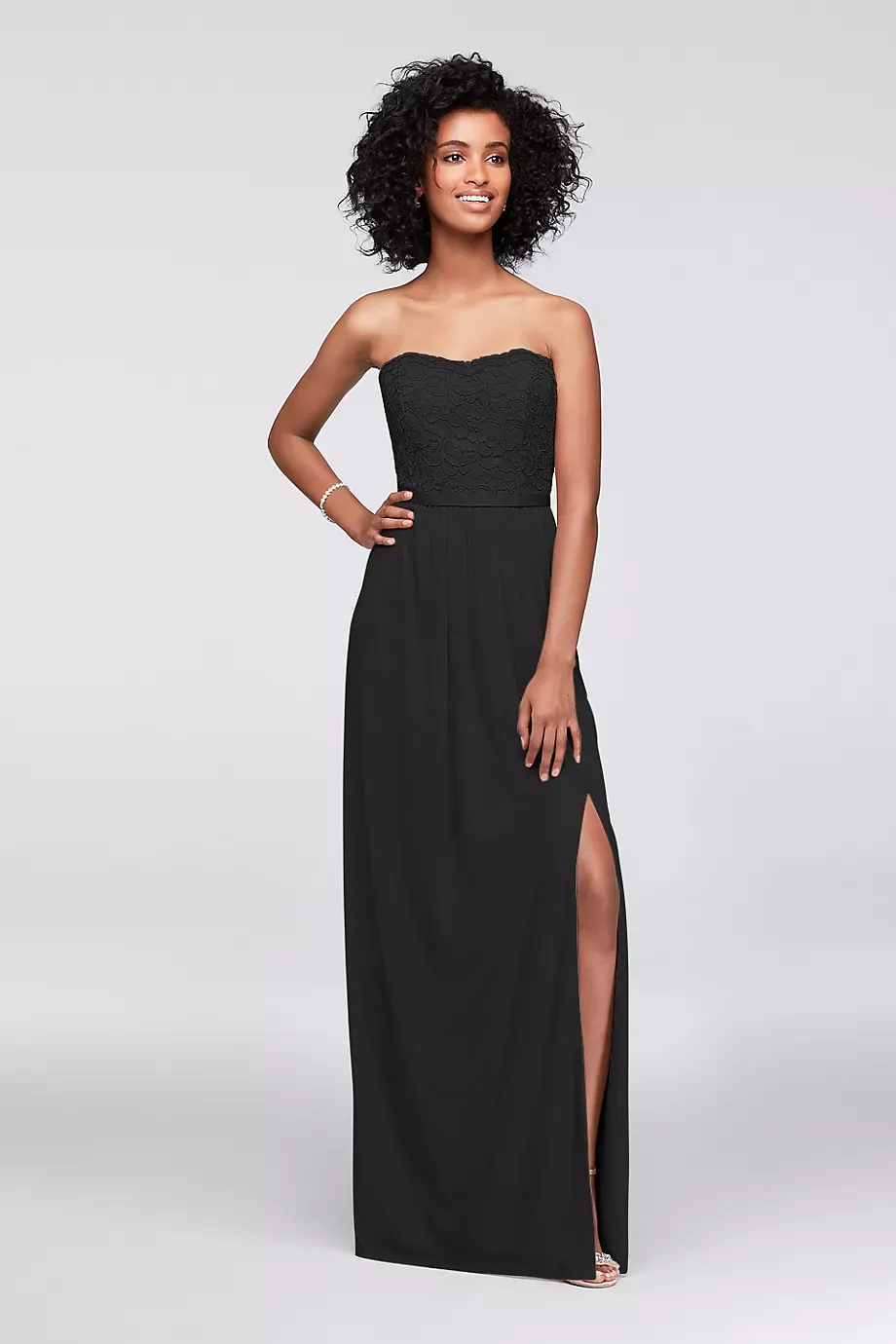 Lace And Mesh Long Strapless Dress in Black Size: 16 David's Bridal