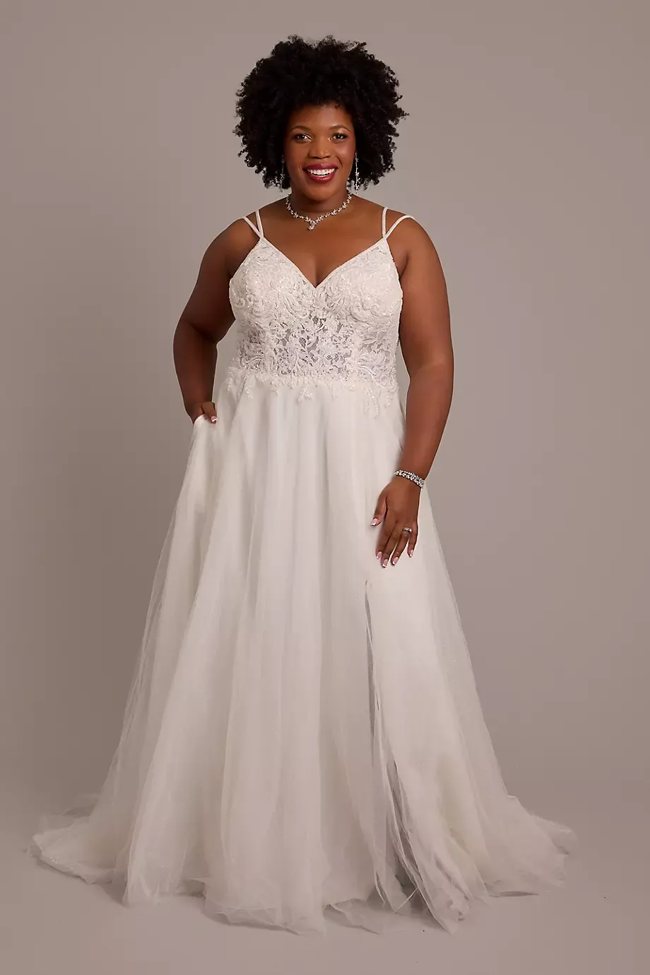 DB Studio Beaded Bodice Wedding Dress With Tulle Skirt in Ivory Size: 30W David's Bridal