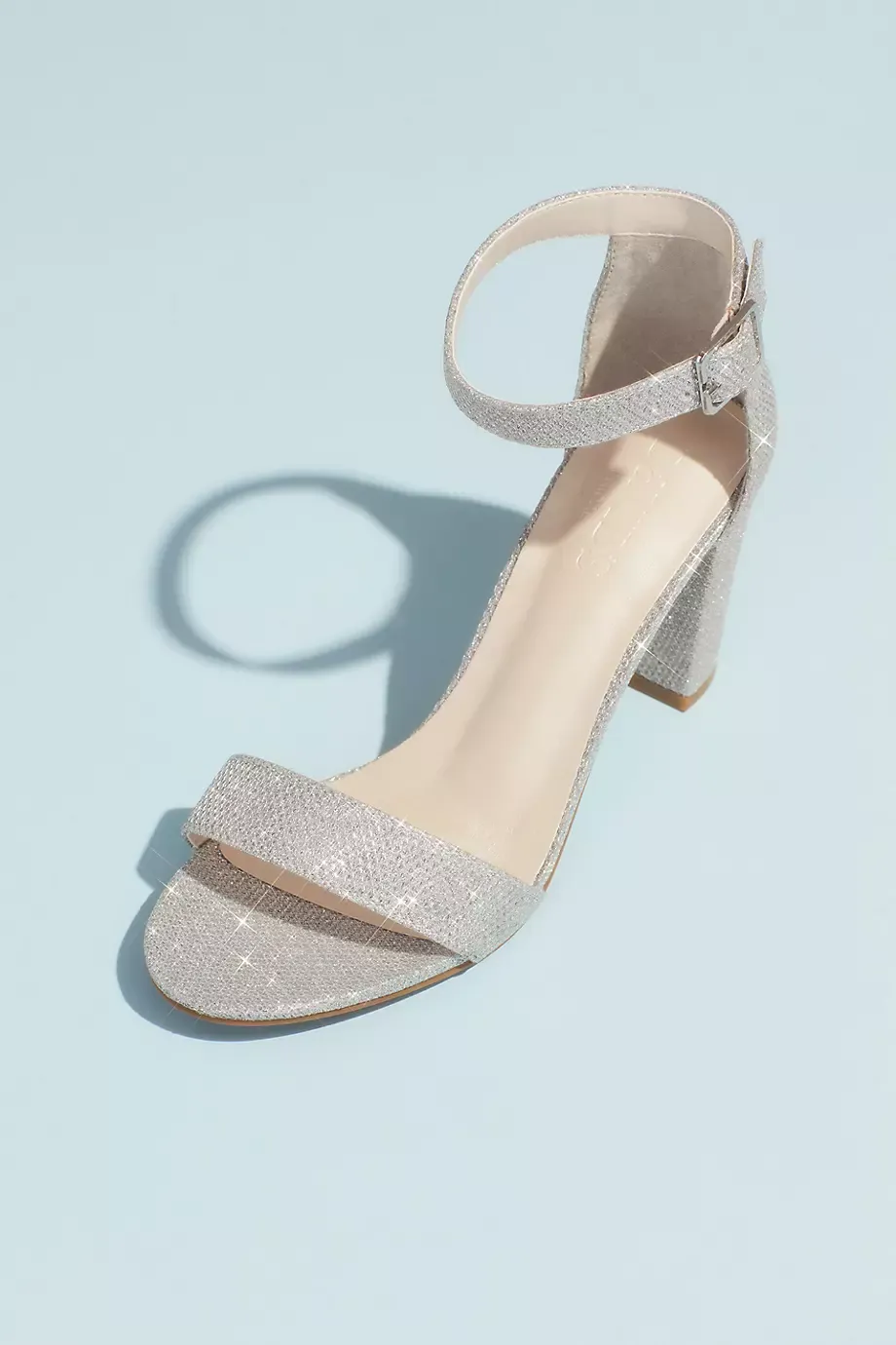 Block Heel Ankle Strap Sandal in Silver Size: 7.5 David's Bridal