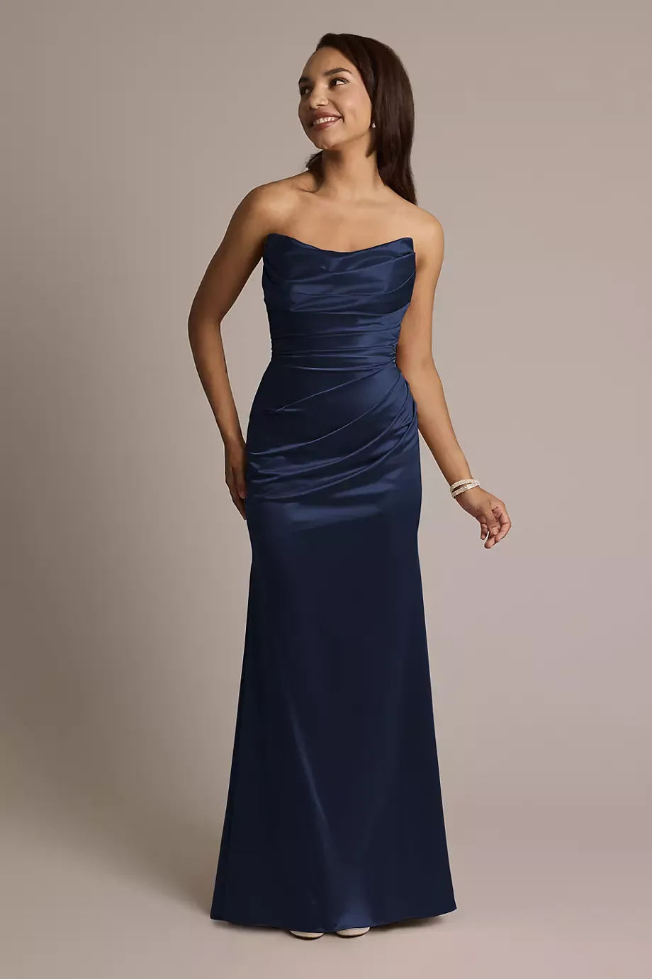 Galina Signature Sculpting Satin Strapless Mermaid Dress in Marine Size: 6 David's Bridal