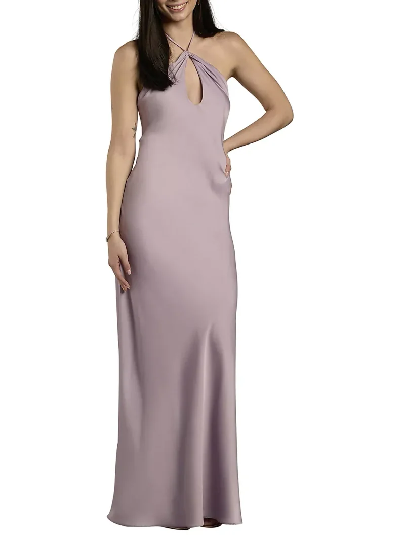 The Edit By DB Studio Charmeuse Teardrop Keyhole Halter Sheath Dress in Lavender Size: 16 David's Bridal
