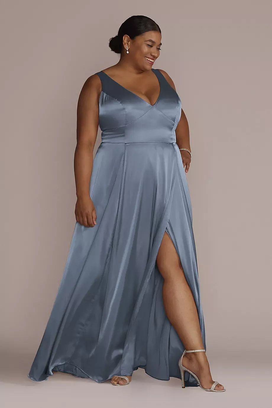 Galina Signature Tall Charmeuse Tank V-Neck Dress in Steel Blue Size: 24 David's Bridal