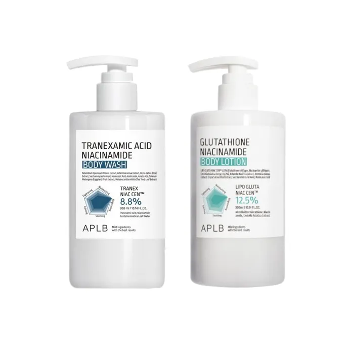 APLB - Glutathione Niacinamide Body Lotion - 300ml (1ea) & Tranexamic Acid Niacinamide Body Wash - 300ml (1ea) Set