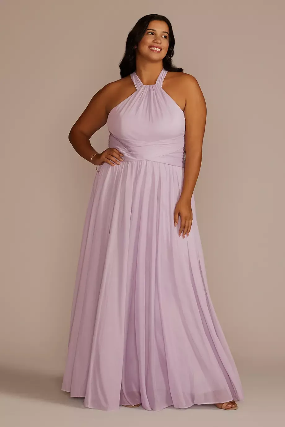 Celebrate DB Studio High-Neck Mesh Bridesmaid Dress With Full Skirt in Iris Size: 26 David's Bridal
