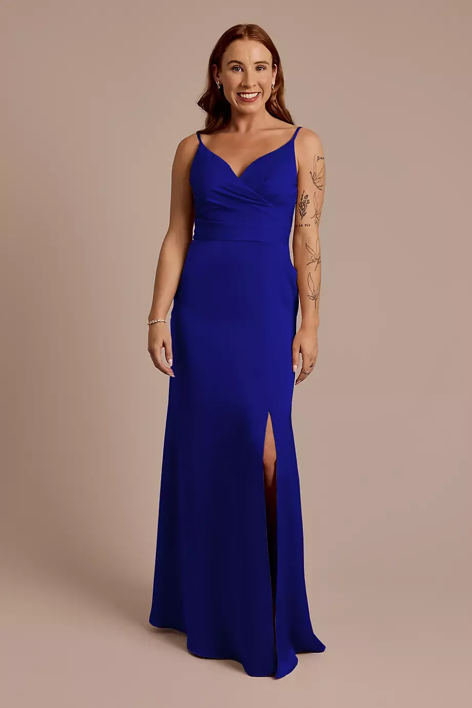 Celebrate DB Studio Matte Satin Spaghetti Strap Surplice A-Line Dress in Royal Blue Size: 22 David's Bridal
