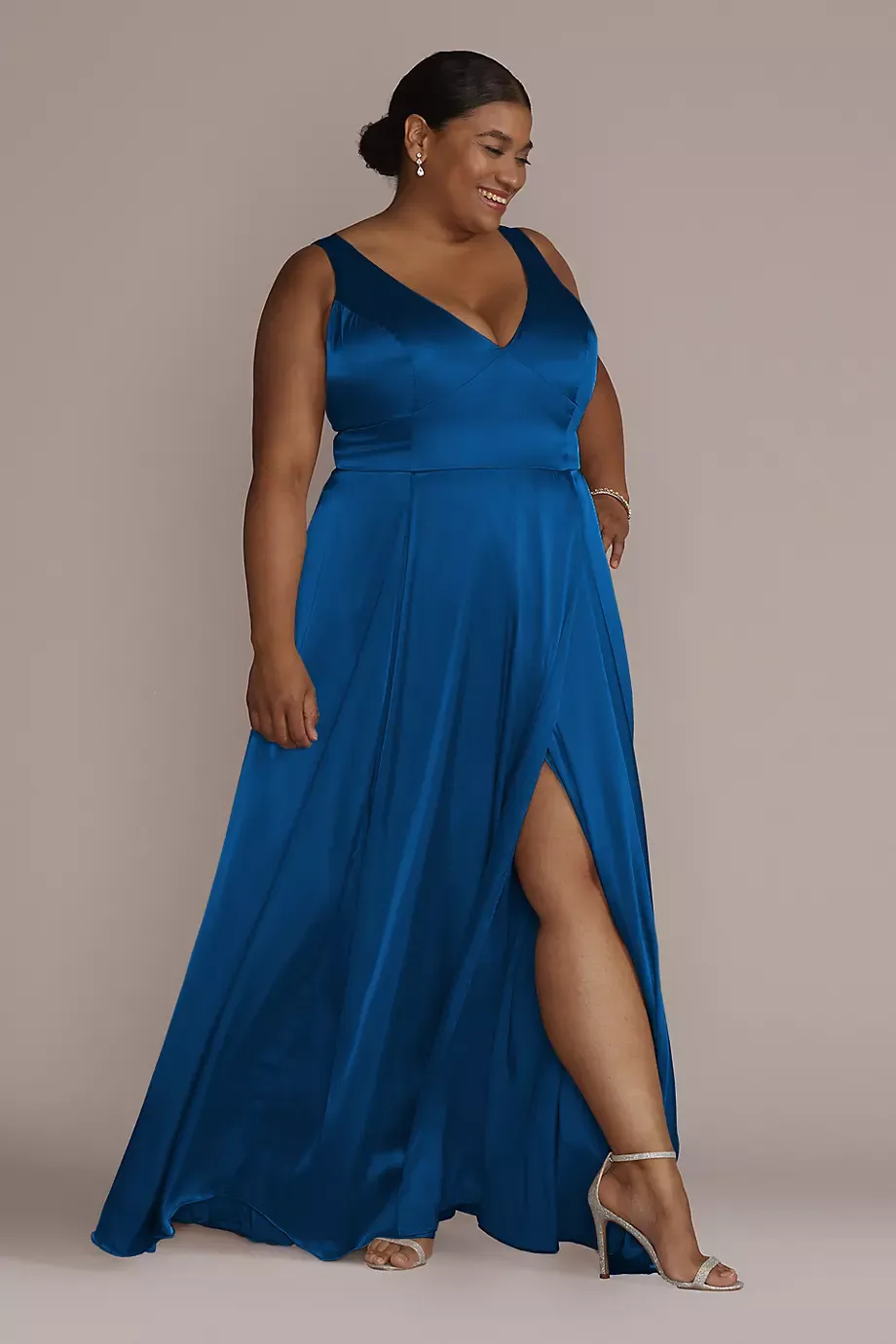Galina Signature Charmeuse Tank V-Neck Dress With Slit in Sapphire Size: 8 David's Bridal