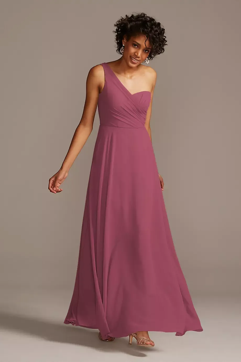 Celebrate DB Studio Full Skirt Dress With One Shoulder in Chianti Size: 26 David's Bridal