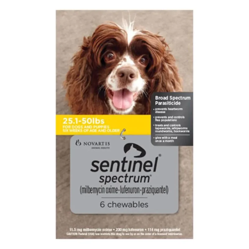 Sentinel Spectrum For Dogs 25.1-50 Lbs (Yellow) 12 Chews