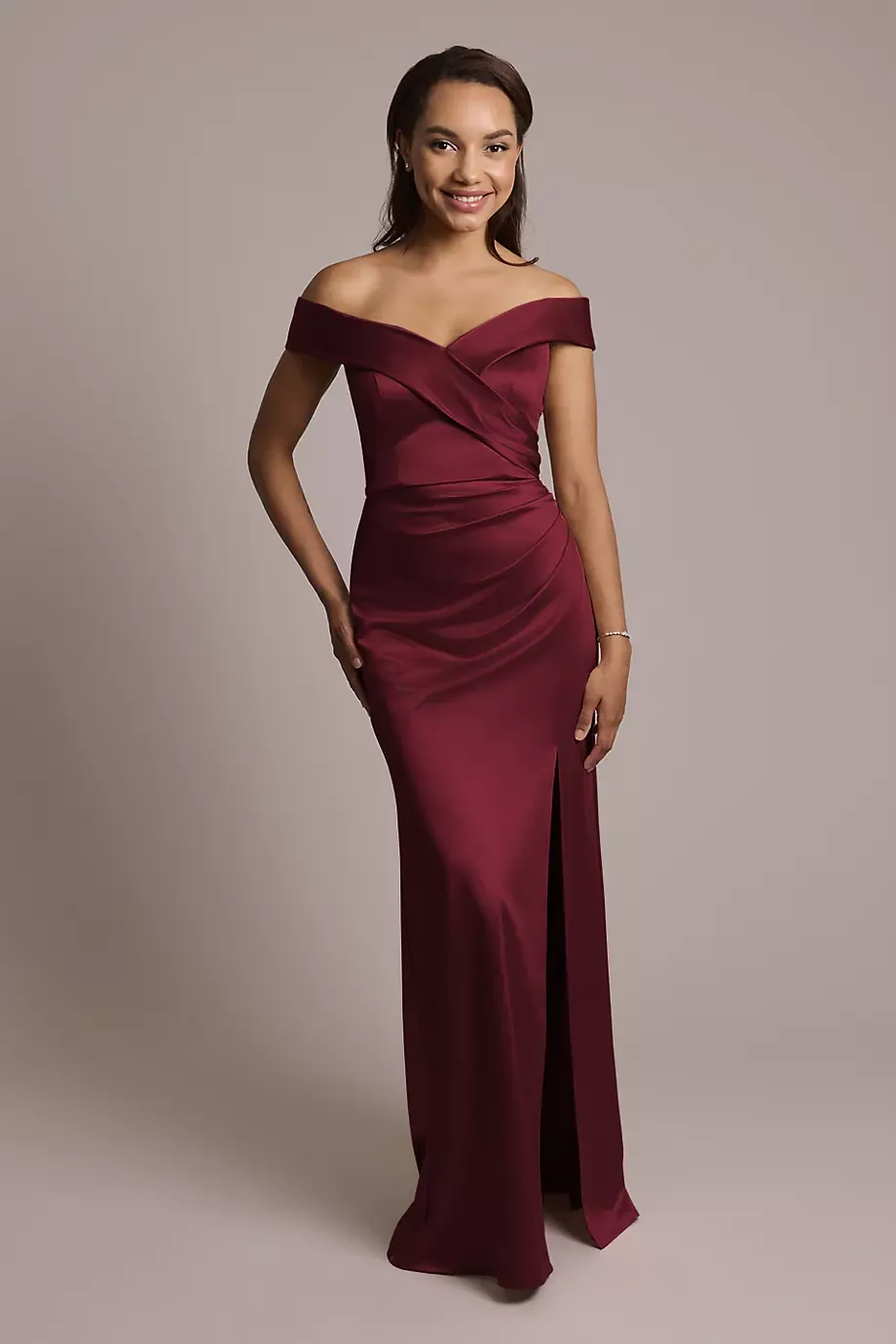 Celebrate DB Studio Sculpting Satin Cross-Front Dress in Wine Size: 12 David's Bridal