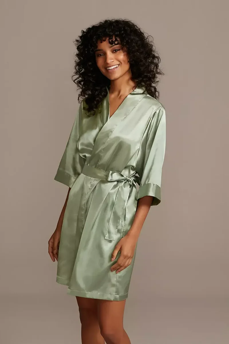 Wrap Tie Satin Robe in Dusty Sage Size: S/M David's Bridal
