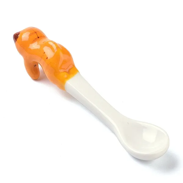 PandaHall Porcelain Cat Animal Hanging Spoons, Orange, 109~111x22~23x28~29mm Porcelain Orange