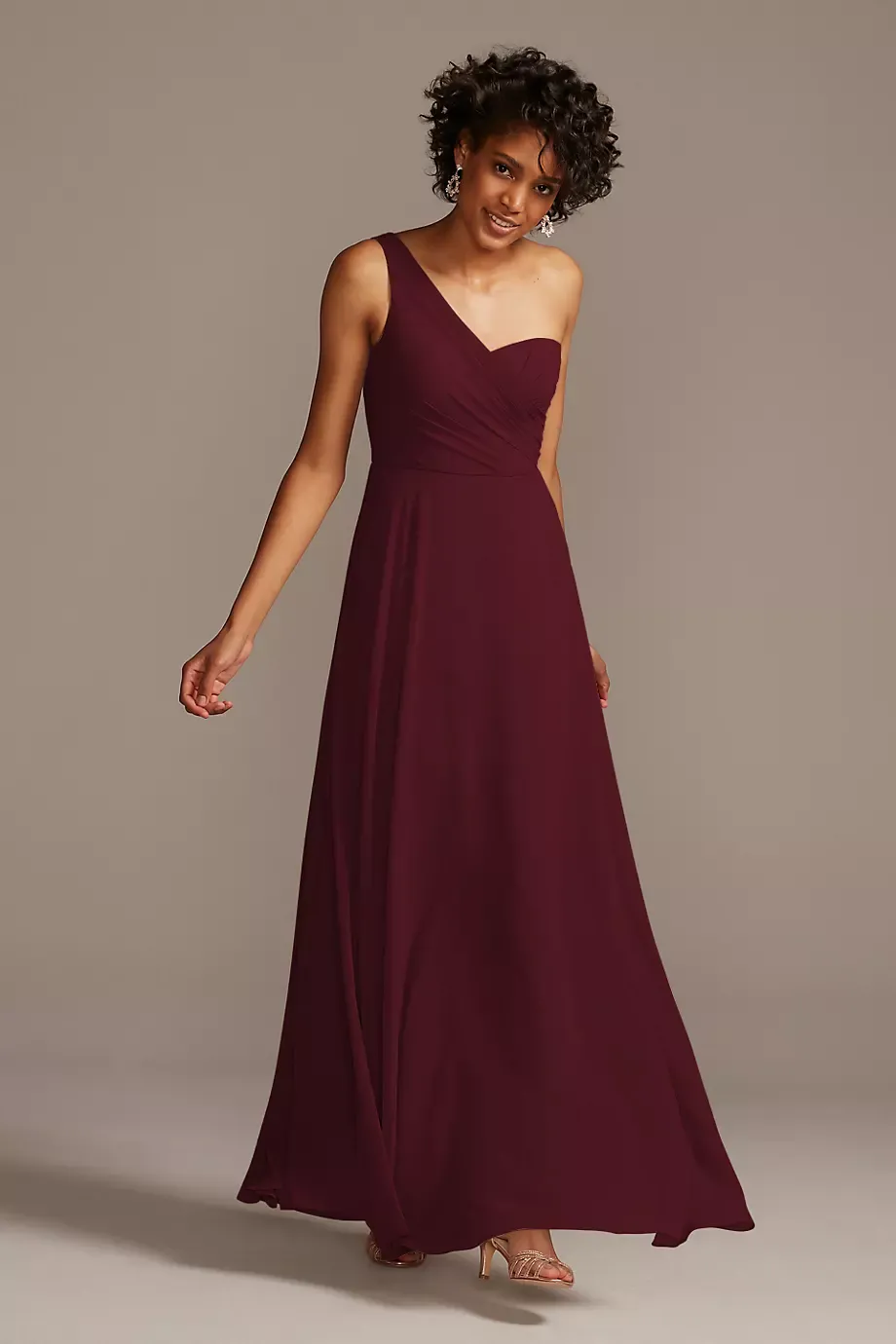 Celebrate DB Studio Full Skirt Dress With One Shoulder in Wine Size: 0 David's Bridal